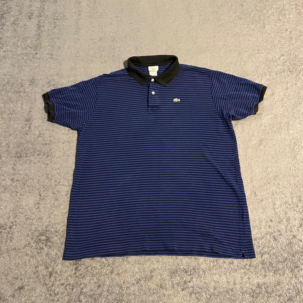 Lacoste Mens Striped Polo Shirt Blue Black Made in France Size 7 Medium